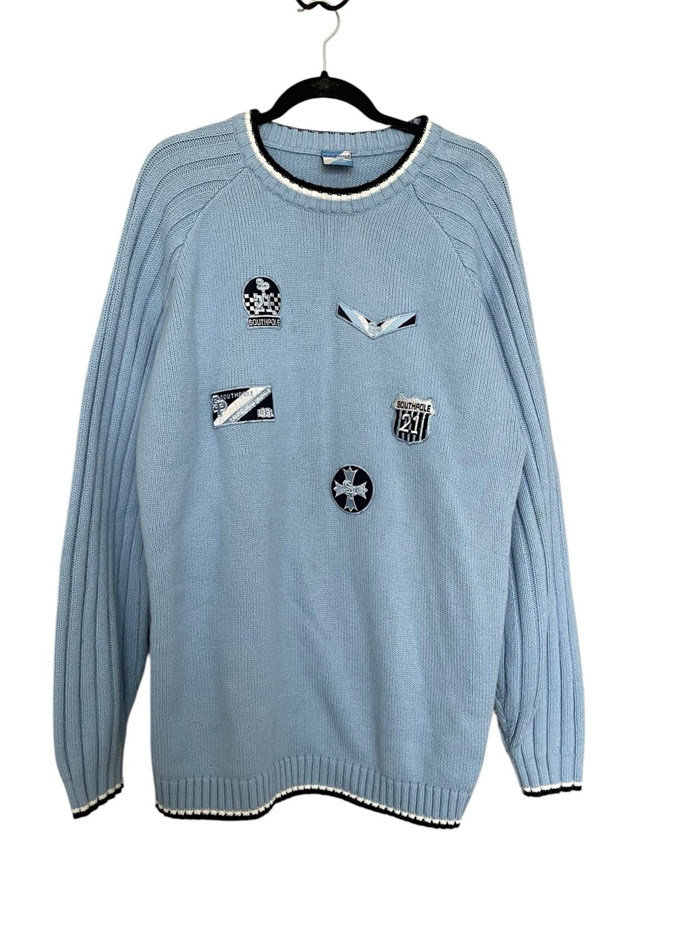 South Pole Light Blue Crewneck Sweater with Patch Accents